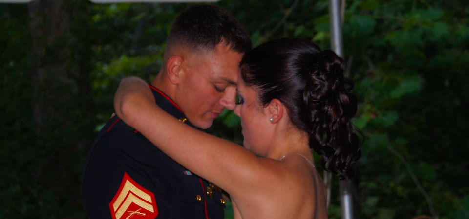 bride and groom dancing